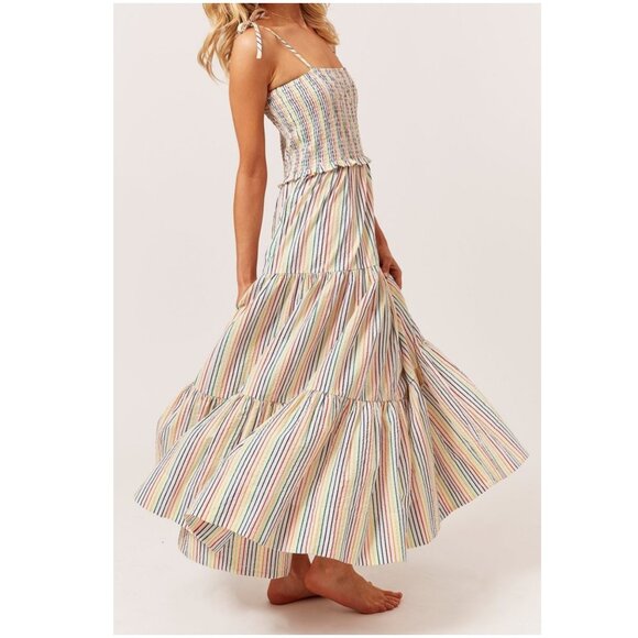 Solid & Striped The Indigo Dress in Rainbow Pinstripe S small smocked midi - Picture 3 of 11